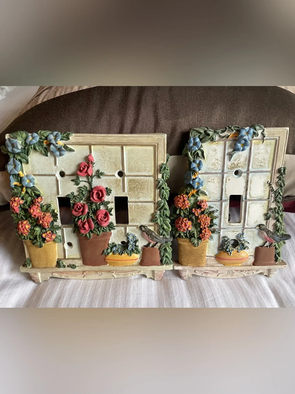 Ceramic Garden Wall Light Switch Plates-pair 2D - Picture 1 of 3